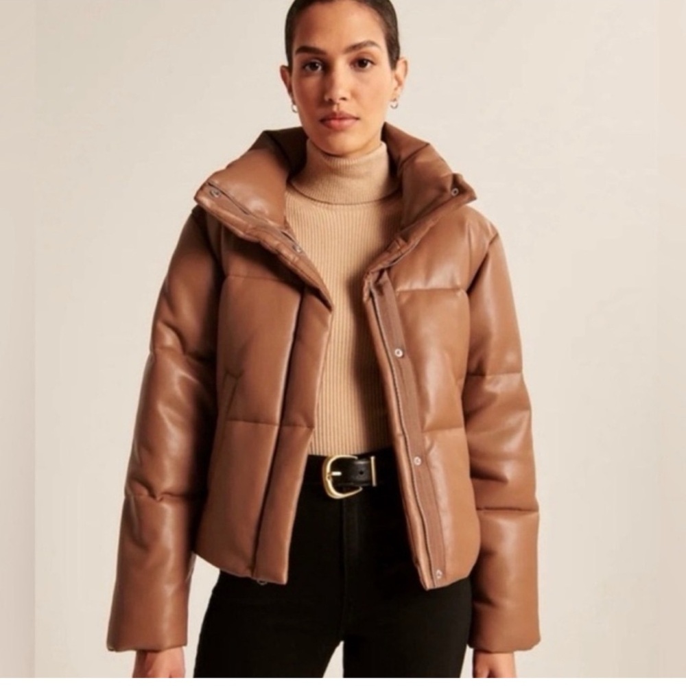Abercrombie & Fitch Tan Vegan Leather Puffer Jacket